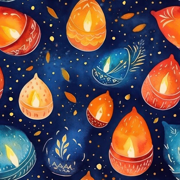 Photo seamless watercolor diwali pattern generative ai