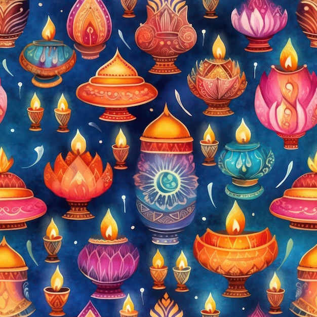 Photo seamless watercolor diwali pattern generative ai