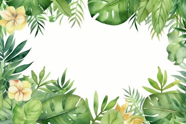 Seamless watercolor floral border with green leaves generative ai