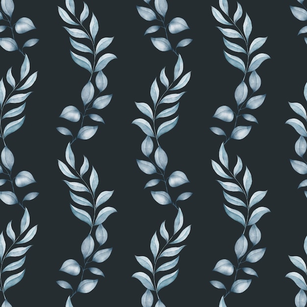 Seamless watercolor floral pattern leaves and branches background for textile fabrics