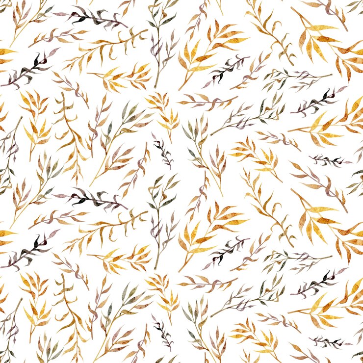  Seamless watercolor floral pattern wheat spikelets dry grass golden twigs on white background