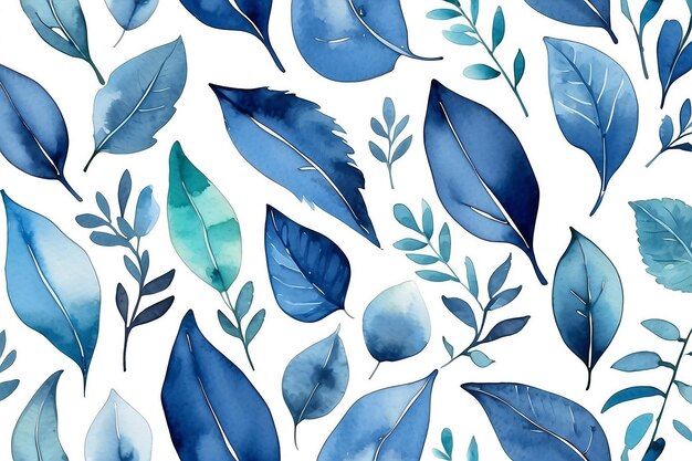 Seamless watercolor pattern of blue leaves and branches Abstract art background vector