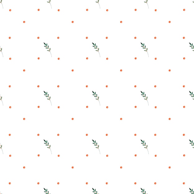 Photo seamless watercolor pattern branch with berries and dot elegant pattern for printing on textiles