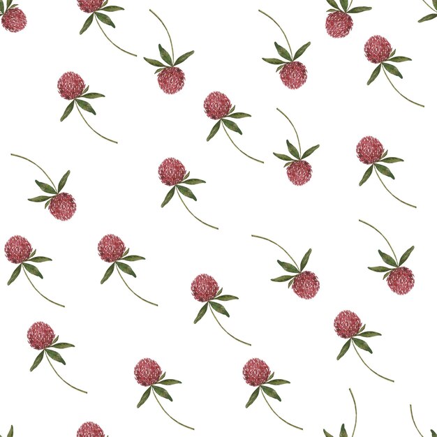 Seamless watercolor pattern clover flower minimalistic pattern on a white background for textiles pr