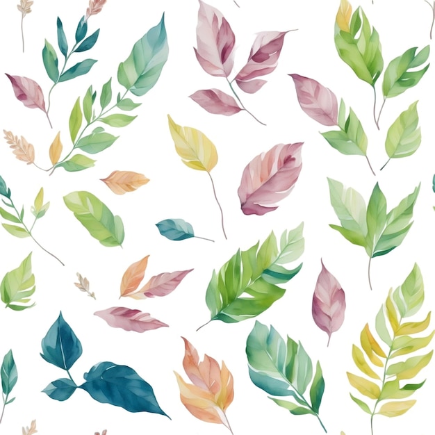 Seamless watercolor pattern of green and yellow leaves AI generative art upgraded by human