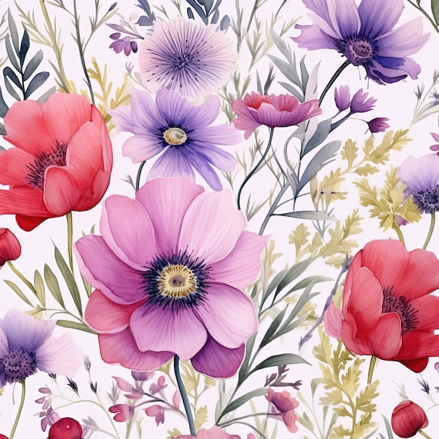 Фото Бесшовный акварельный узор очень красивые цветы и растения цветочный фон цветочный фон