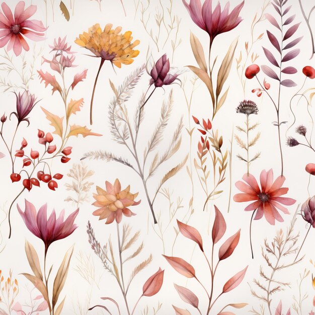 Seamless watercolor pattern very beautiful flowers and plants flower background flower backdrop