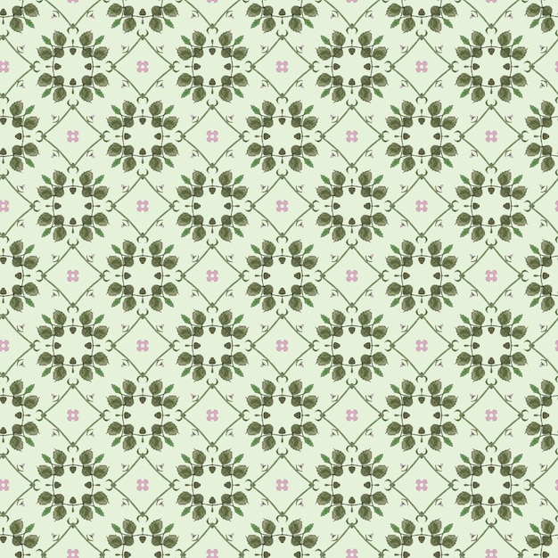 Seamless watercolor pattern of vintage rose leaves and flowers