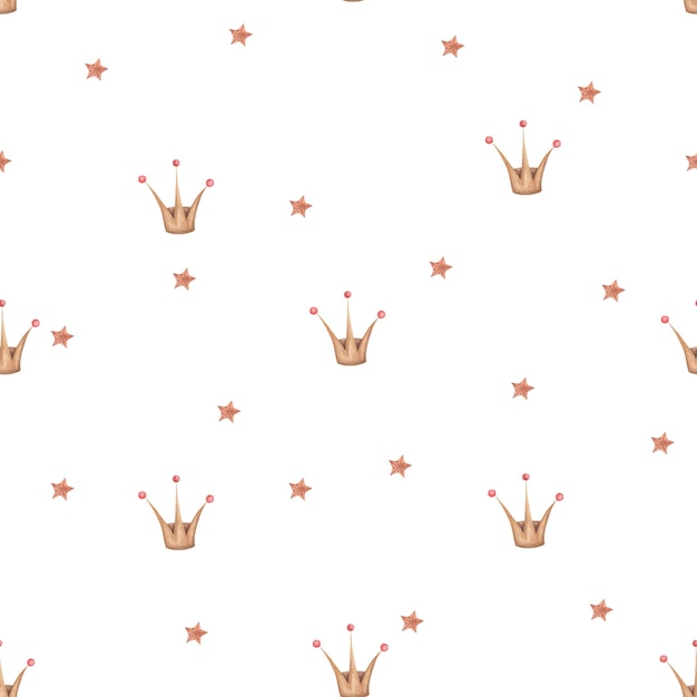 seamless watercolor pattern with crown cute pattern for princesses