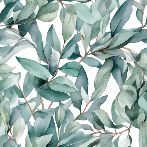 Seamless watercolor pattern with eucalyptus leaves Floral illustration background Generated AI