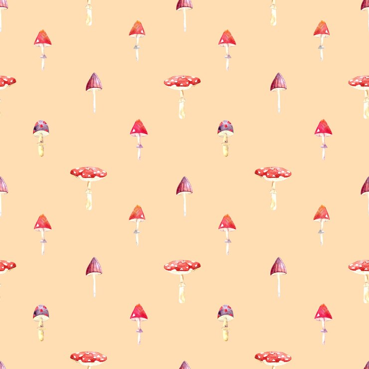 Seamless watercolor pattern with poisonous mushrooms autumn mushrooms fly agarics toadstools Botanical pattern for design printing postcards fabrics gifts