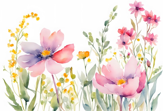 夏の花とのシームレスな水彩パターン 花のイラストの背景