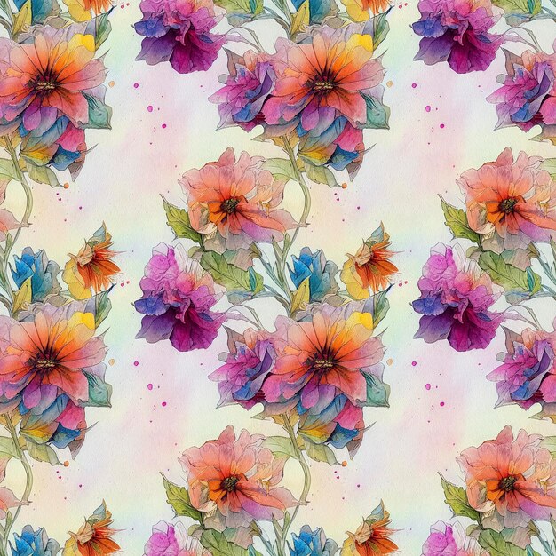 Photo seamless watercolor style flowers pattern decorative floral repeat background generative ai