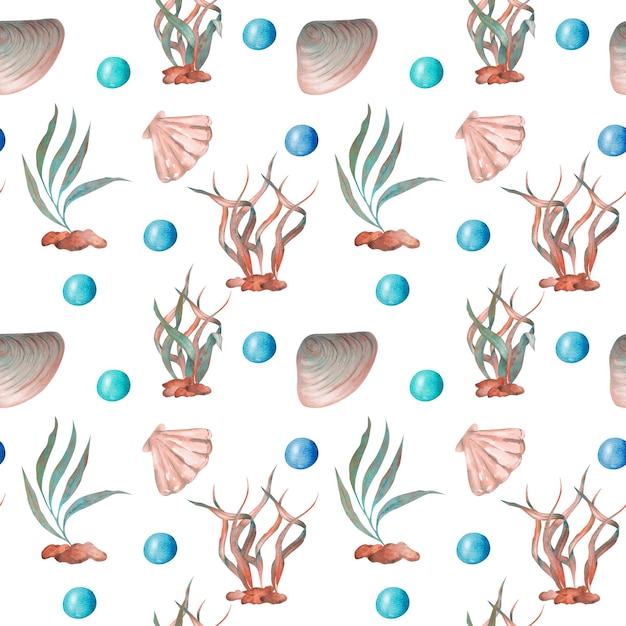 Seamless watercolor underwater life pattern Boundless pattern