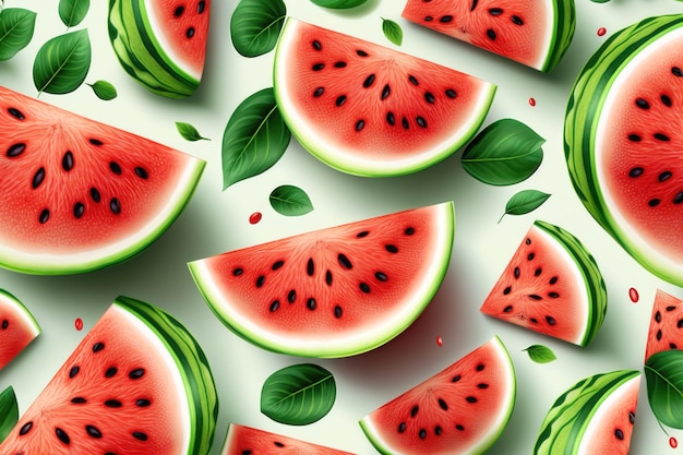 Seamless watermelons pattern Background with watercolor watermelon slices AI generation