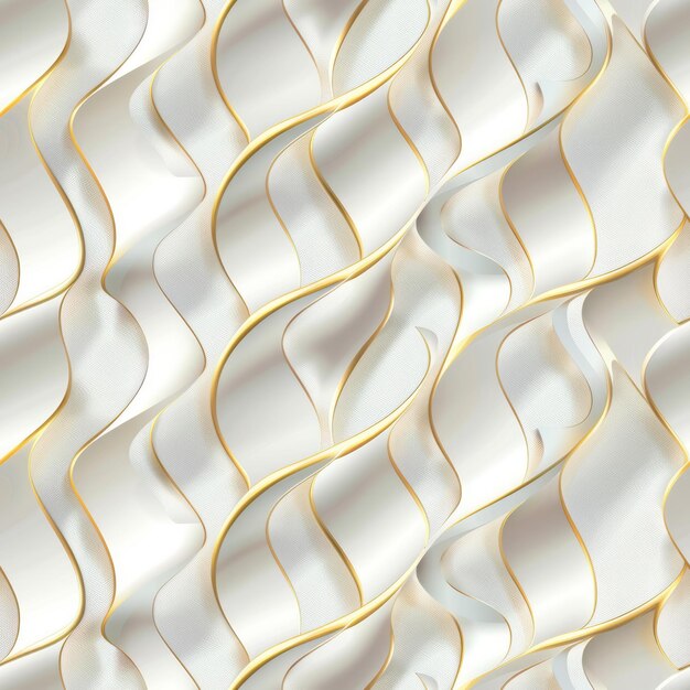 Seamless Wavy White and Gold Abstract Pattern Background