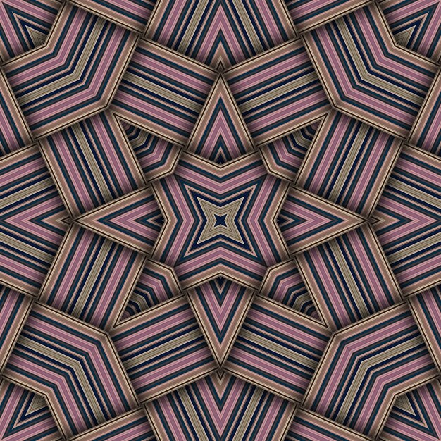 Seamless woven star pattern of stripes and lines Square abstract pattern