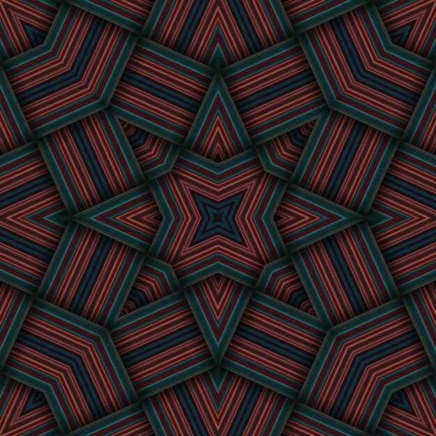 Seamless woven star pattern of stripes and lines Square abstract pattern