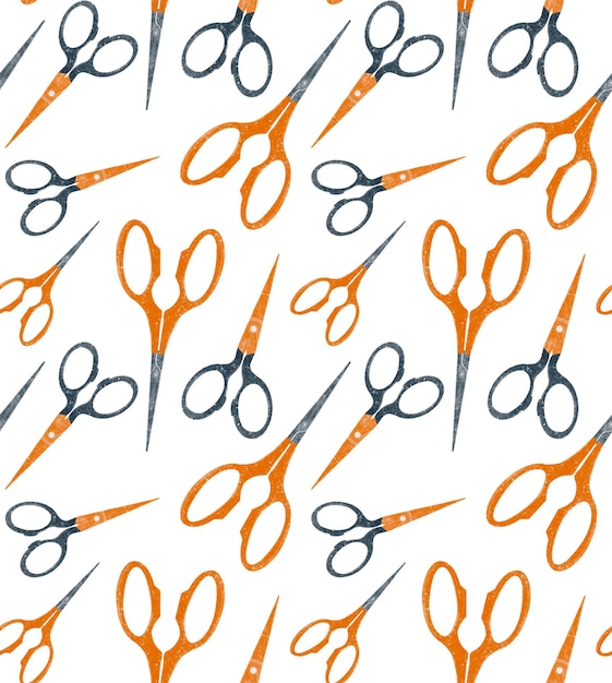 Photo seamstress seamless pattern illustration of  sewing tools scissors isolated on white background