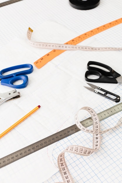 Seamstress tools on the cutting table