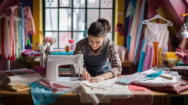 Seamstress working at home