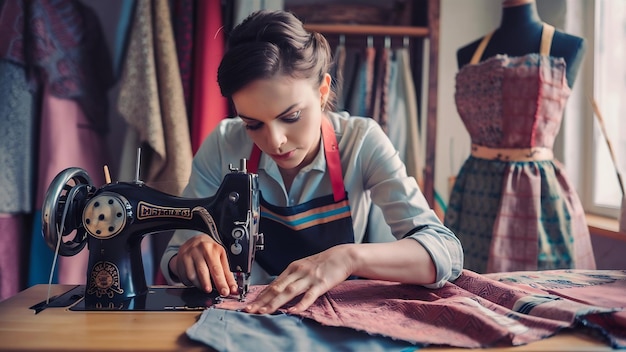 Seamstress working on new project