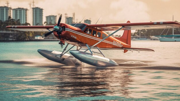 Photo a seaplane landing on the water
