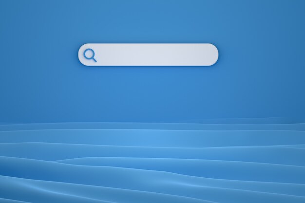 사진 검색 표시 줄 및 아이콘 검색 3d 렌더링 파란색 배경에 최소한의 디자인