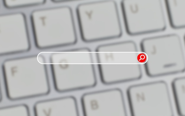 Photo search bar concept on blurred keyboard background.