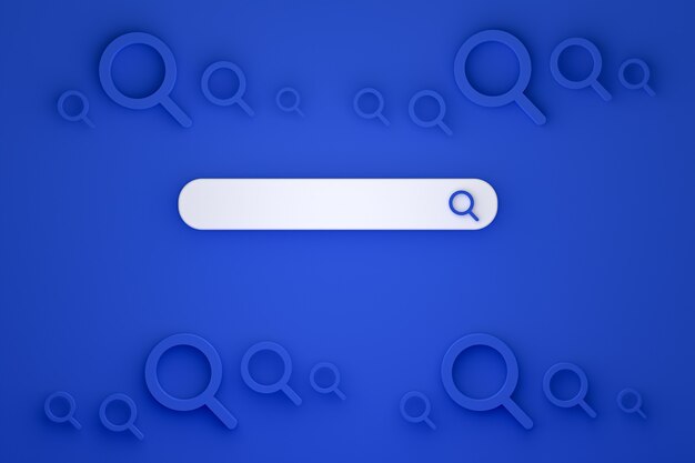 Search bar and icon search 3d render minimal design on blue background