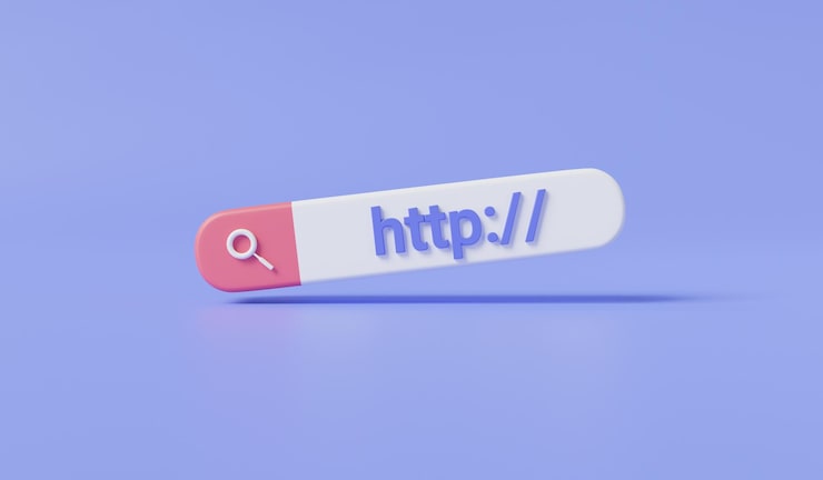 Photo search bar with http link hyperlink website worldwide hypertext transfer protocol http data web page web browser website navigation and search web search concept 3d rendering illustration