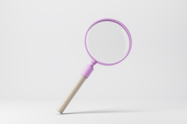 Search concept with pink magnifying glass on white background