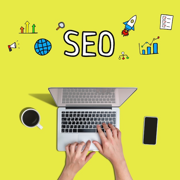 search engine optimization concept with person at laptop