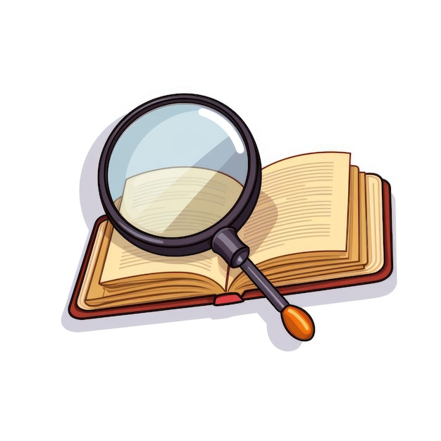 In Search of Knowledge Illustrated Book with Magnifying Glass Icon