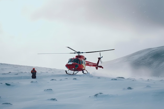 Search operation in mountains Medical rescue helicopter in snowy mountains Generative AI