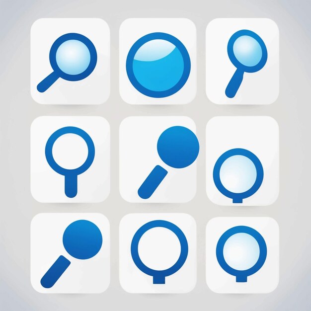 Photo search vector icon blue color