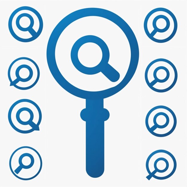 Photo search vector icon blue color