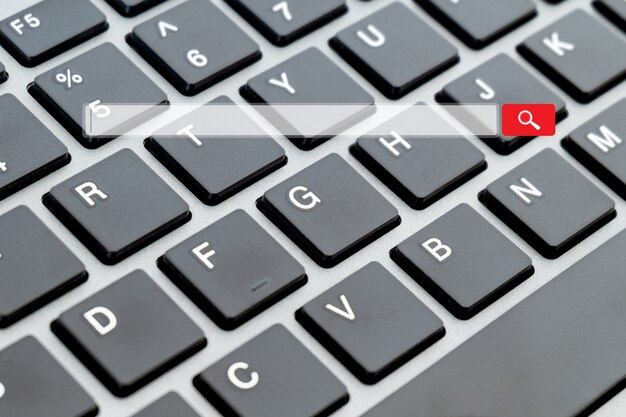 searching browsing internet data information on network computer. with a backdrop or background as a modern computer keyboard. concept technology searching data