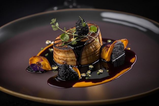 Foto foie gras scottato servito con riduzione di fichi e balsamo ai generativa