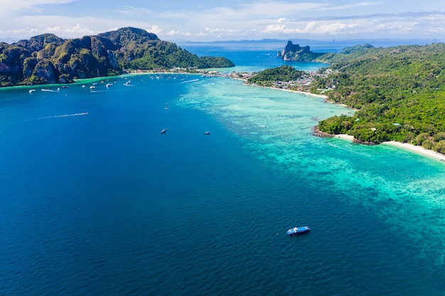 Seascape aerial view and phi phi island kra bi Thailand 