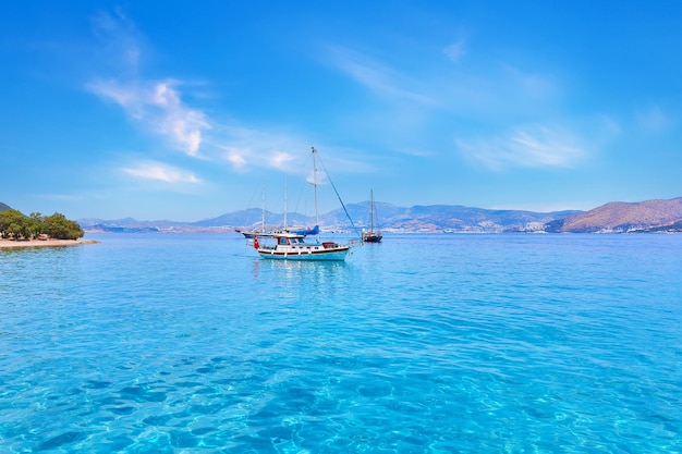 Seascape of boat in turquoise water