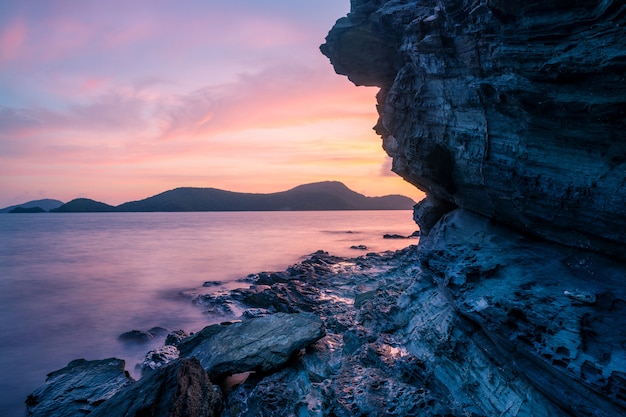 Seascape landscape nature in twilight with sunrise