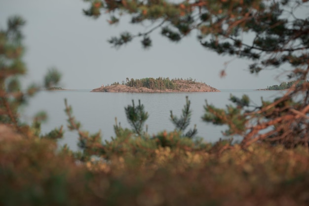 Seascape Rocky island View from the shore