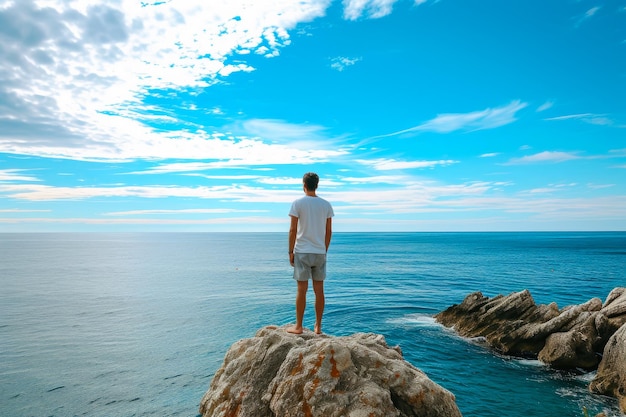 Seascape Serenity Dynamic Young Man on Ocean Overlook