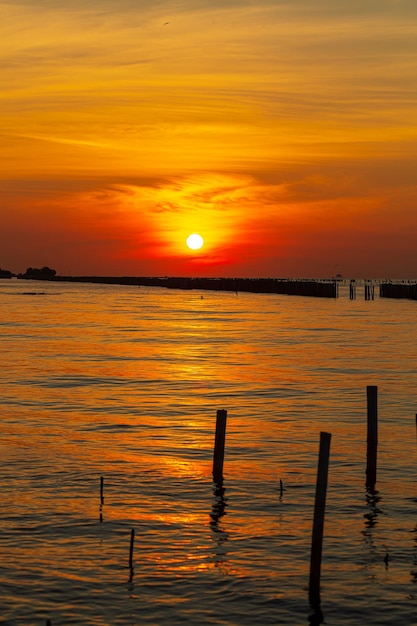 seascape at sunrise in the morning,Rising Sun reflected in the sea at the beach of Girne in Northern