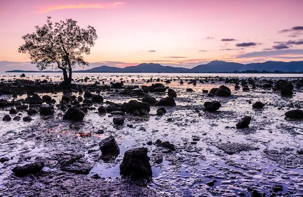 Seascape in twilight with colorful sky