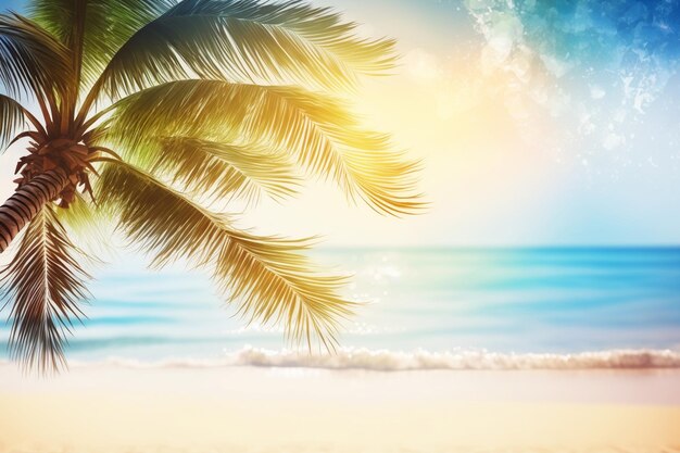 Seascape with palm on the bright sunny day created with generative AI