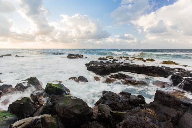 Seascape with rocky shore, atlantic ocean water on Tenerife, Spain.