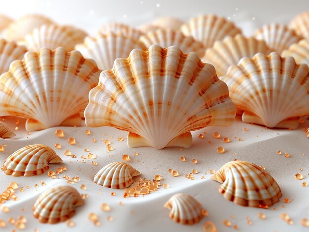 Photo seashell background summer ocean backdrop with clam shells marine mollusk shellfish and scallops wal