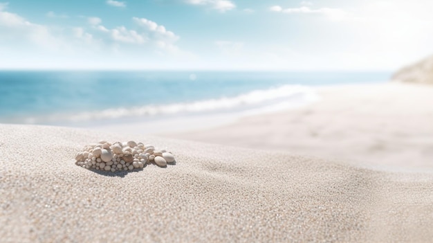 A seashell on a beach with the sun shining on it